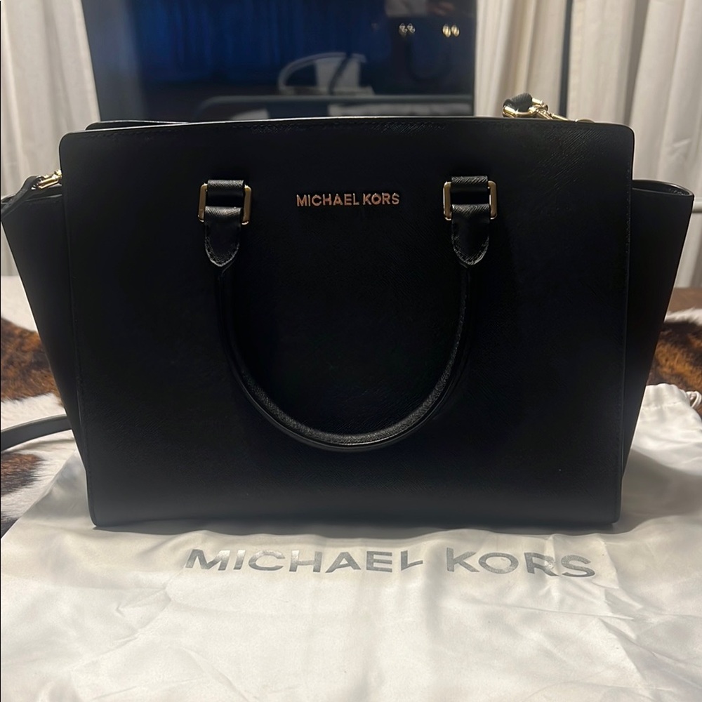 Michael Kors Black Satchel with Silver-Tone Hardware